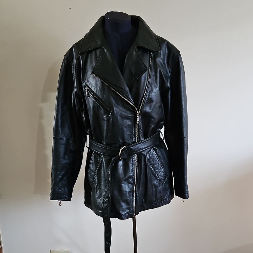 Wilson Black Leather Jacket with Belted Trench Style